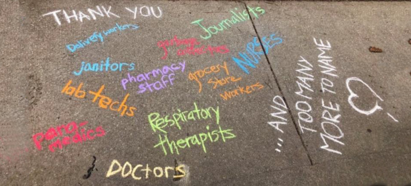chalk messages on the sidewalk.