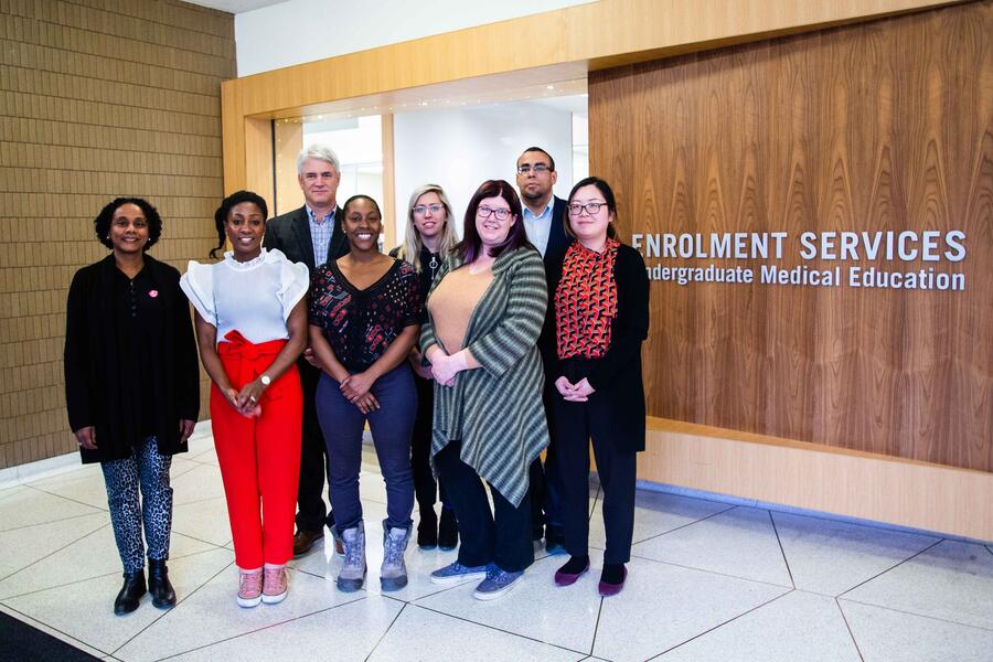 Some of the faculty and staff who helped establish and run the Black Student Application Program. (L to R) Dr. Lisa Robinson, Dr. Renée Beach, Dr. David Latter, La Toya Dennie, Lindsay Jackowetz, Leslie Taylor, Ike Okafor and Hana Lee.