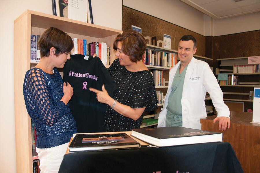 PATIENT TEACHERS DEMETRA TURNBULL AND JENNIFER SCHULTZ, WITH PROFESSOR JORY SIMPSON (PHOTO BY MARCELLO SILLES)