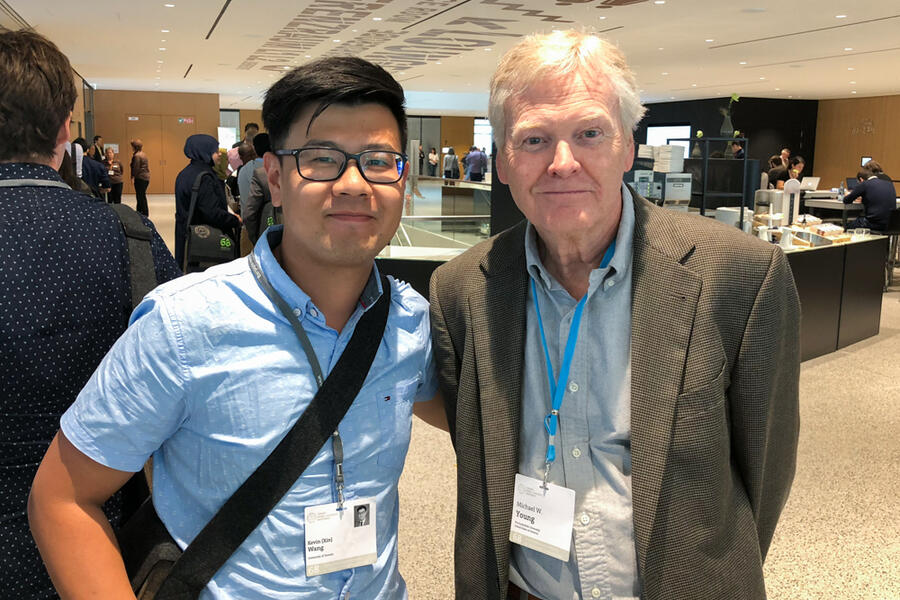 MD/PhD graduate  Kevin Wang and Nobel laureate Michael W. Young