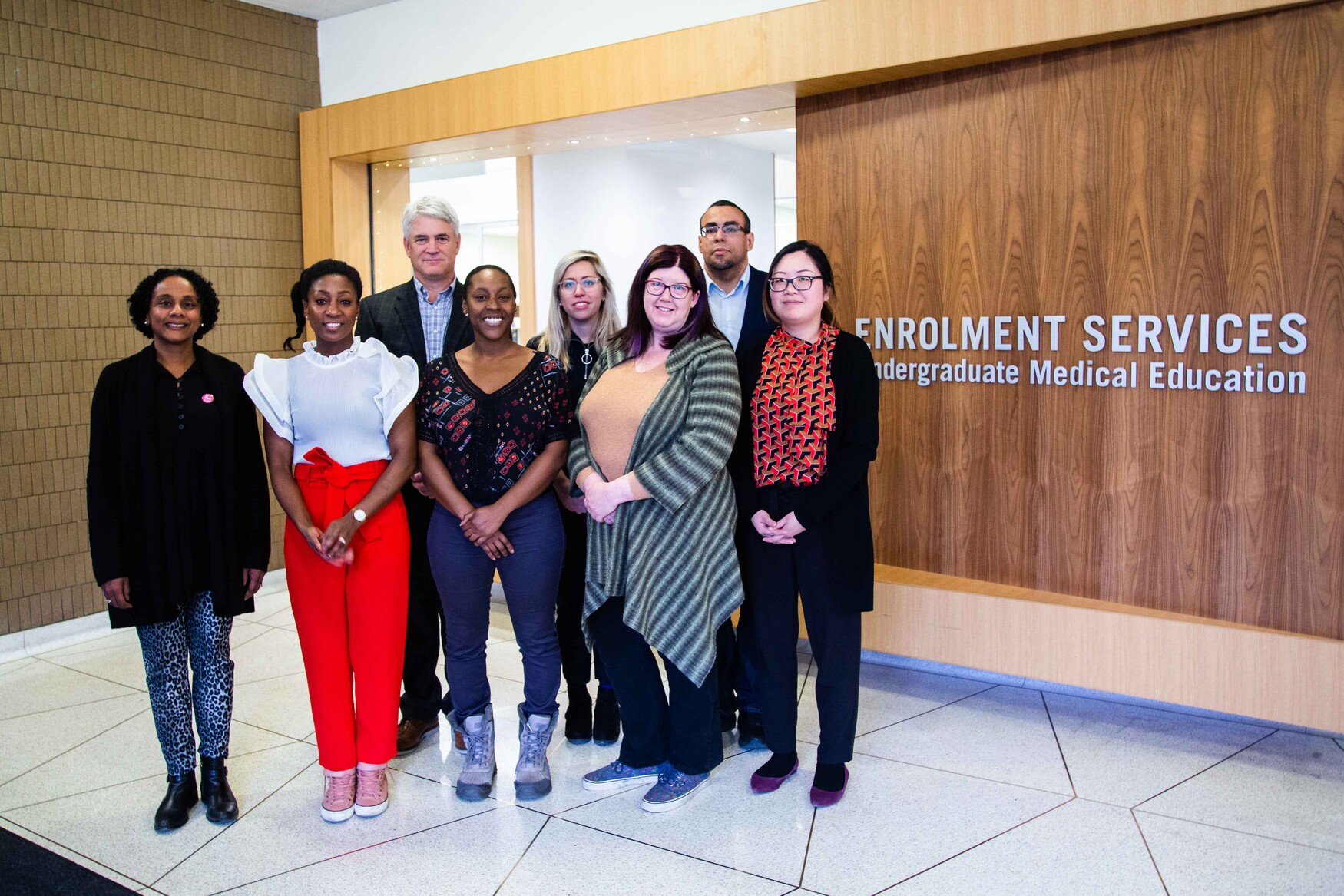 Some of the faculty and staff who helped establish and run the Black Student Application Program. (L to R) Dr. Lisa Robinson, Dr. Renée Beach, Dr. David Latter, La Toya Dennie, Lindsay Jackowetz, Leslie Taylor, Ike Okafor and Hana Lee.