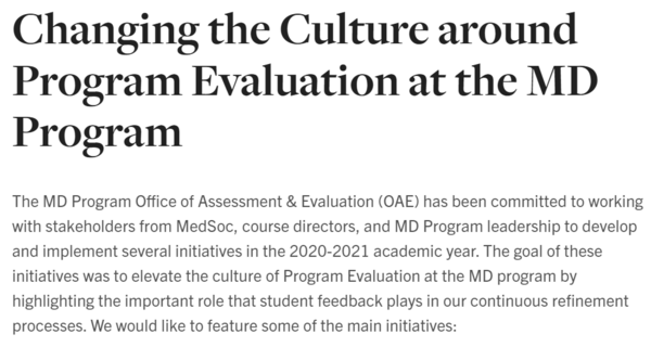 Changing the culture of program evaluation at the MD Program
